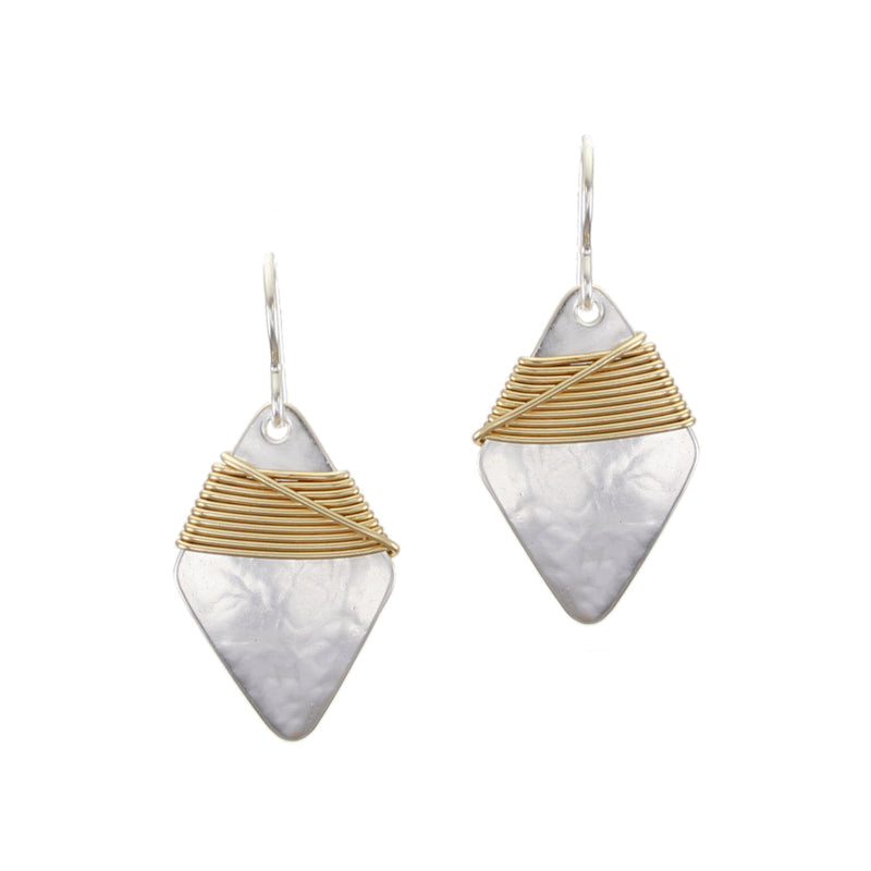 Diamond with Crossed Wire Wrapping Wire Earring