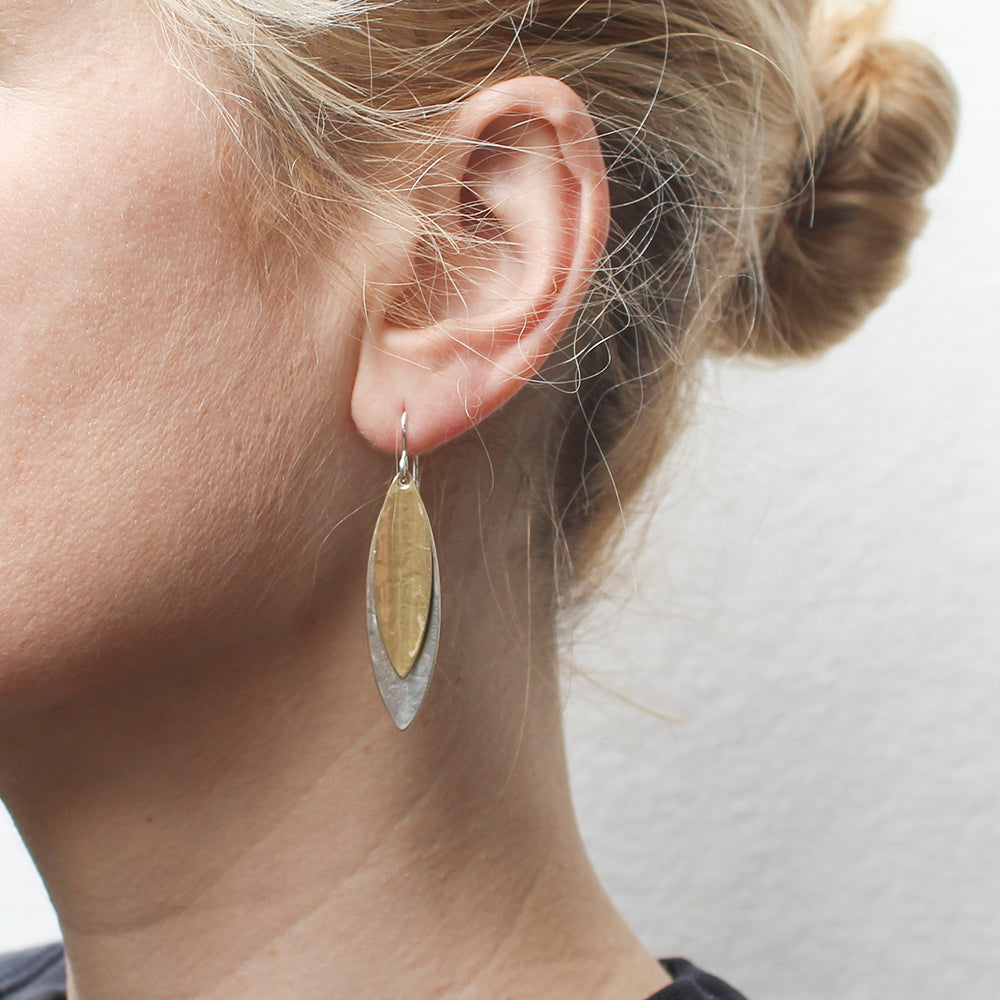 Large Double Long Layered Leaves Wire Earrings