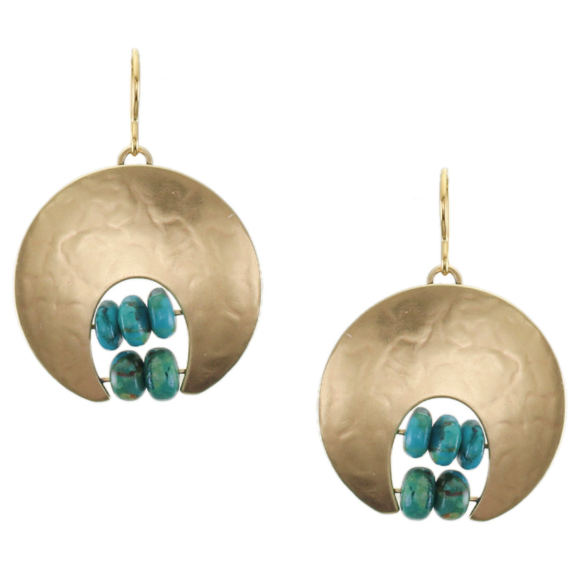 Crescent with Turquoise Beads Wire Earrings