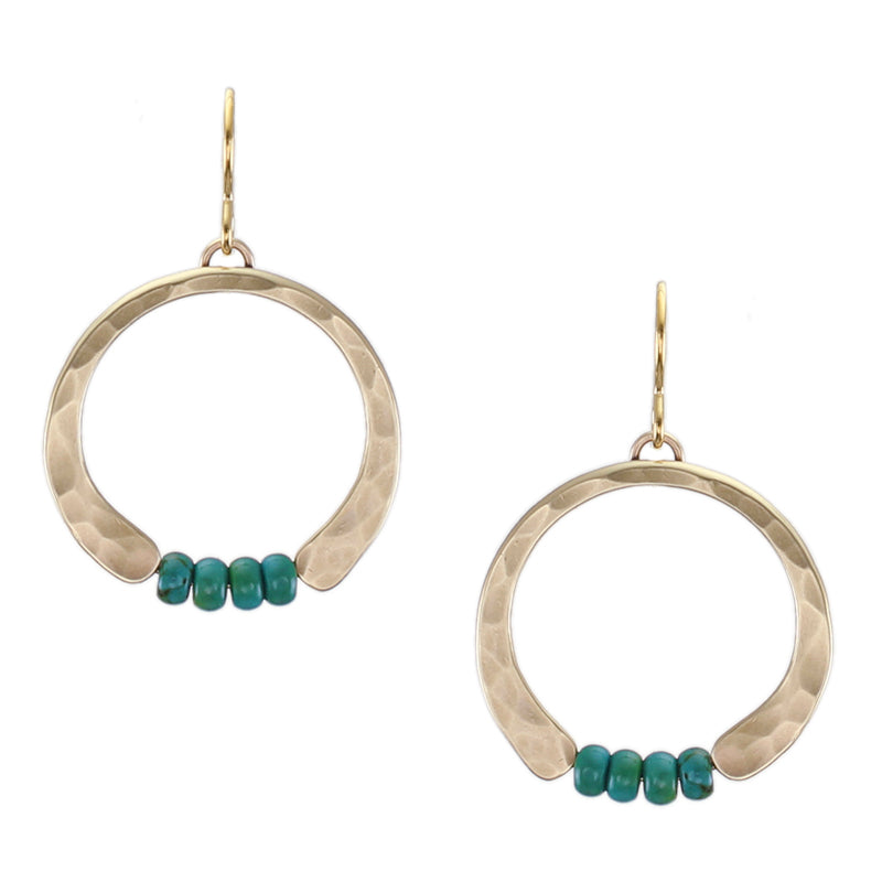 Crescent with Turquoise Beads Wire Earrings