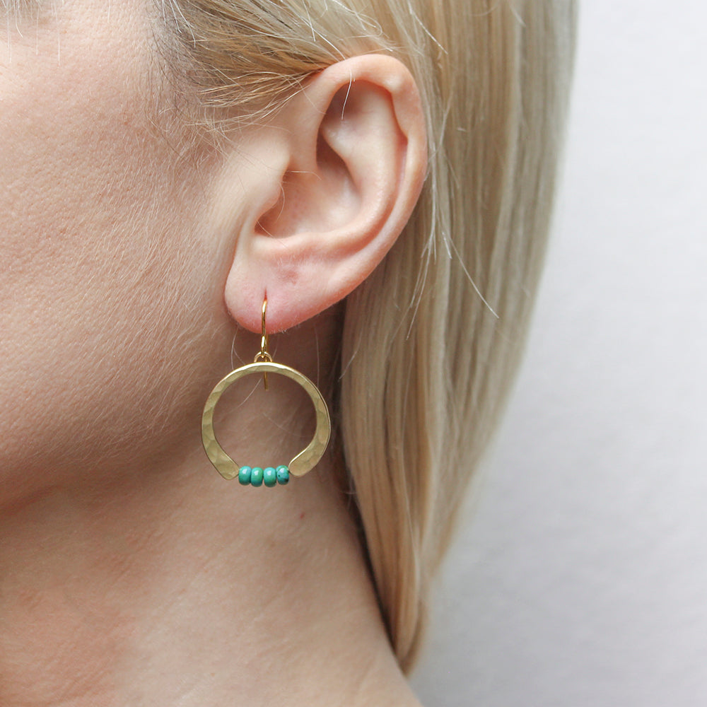 Crescent with Turquoise Beads Wire Earrings