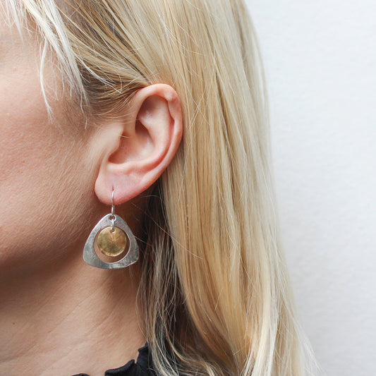 Large Cutout Rounded Triangle with Hanging Disc Wire Earrings