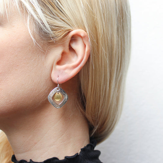 Cutout Diamond with Hanging Disc Wire Earrings