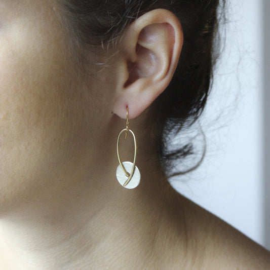 Disc and Loop in Brass and Sterling Silver Earring