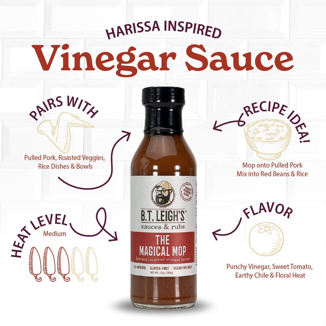 The Magical Mop - Harissa Inspired Carolina Vinegar Sauce - 13 oz Bottle
