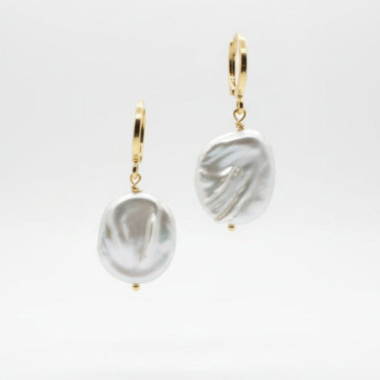 Coin Pearl Drop Earrings
