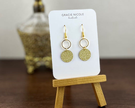 Elegant Dappled Moss Green and Gold Circle Earrings