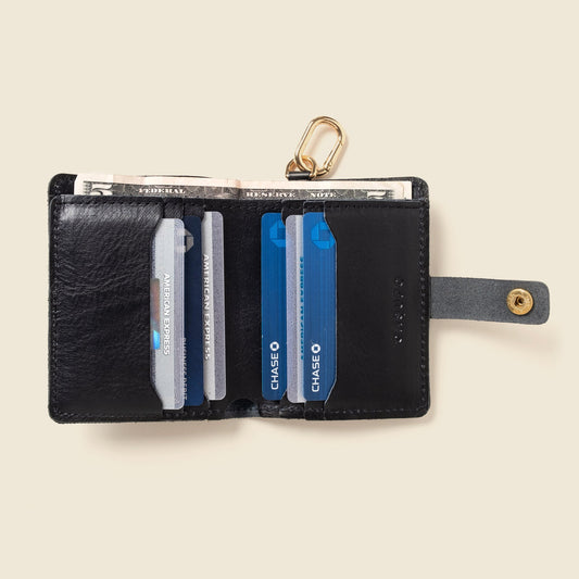 Wallet with Snap and Key Ring - Black