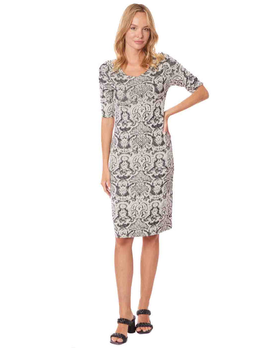 Tianello "Adelle" French Knit, Jersey Jacquard, S.S. "Ballet" Dress XS,S,M