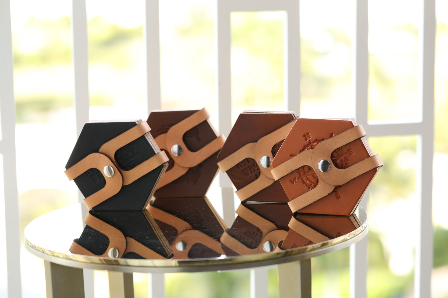 Leather Hexagon Coaster Set All for American