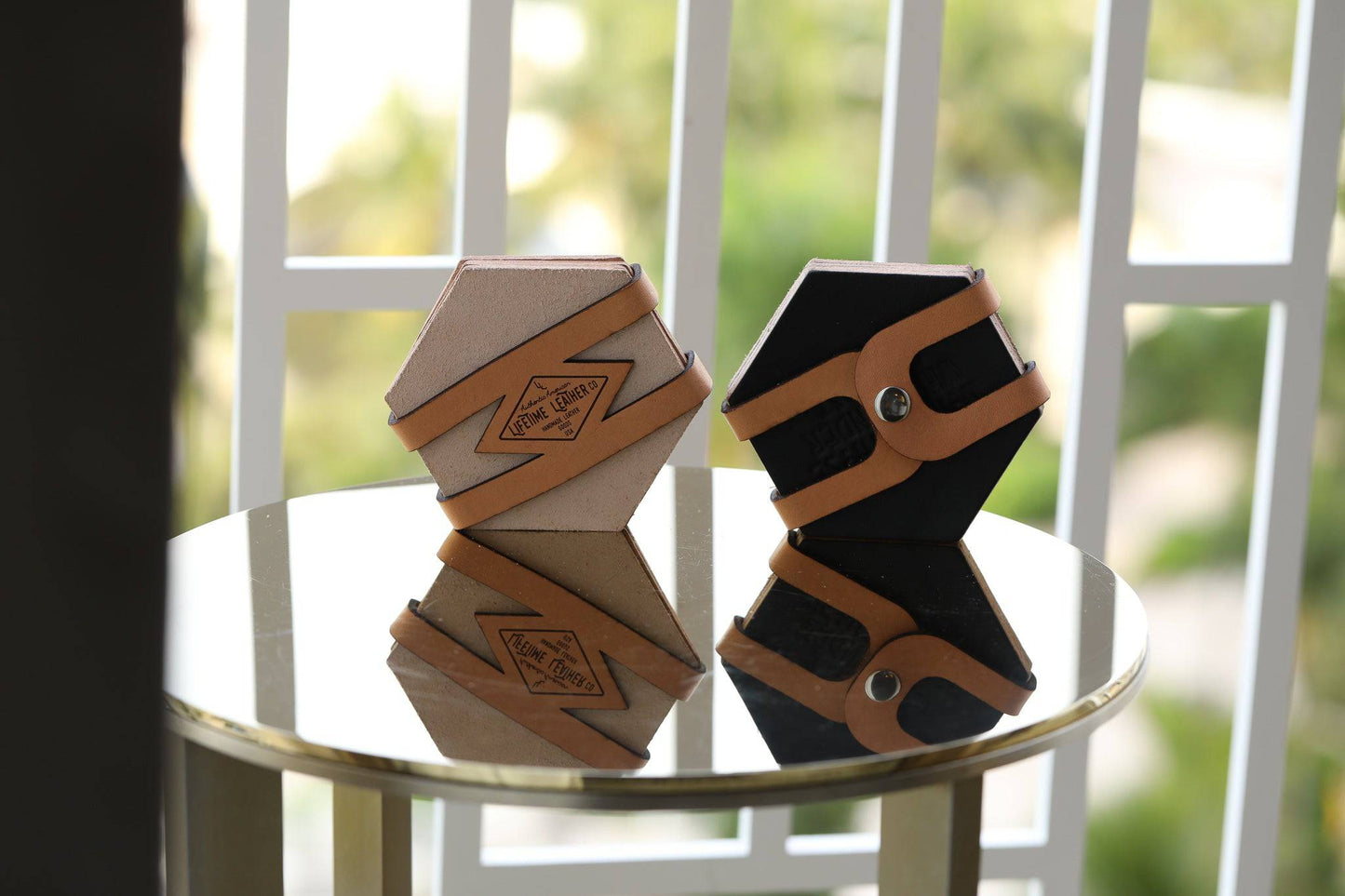 Leather Hexagon Coaster Set All for American