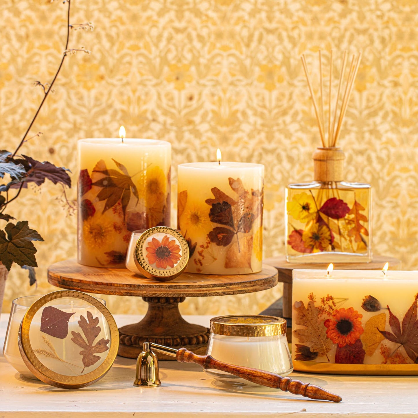 Harvest Pumpkin Medium Pressed Floral Candle