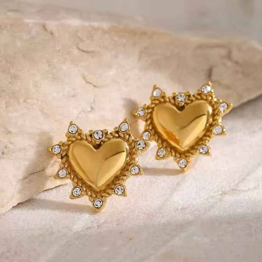 Spike Gold Heart Earrings