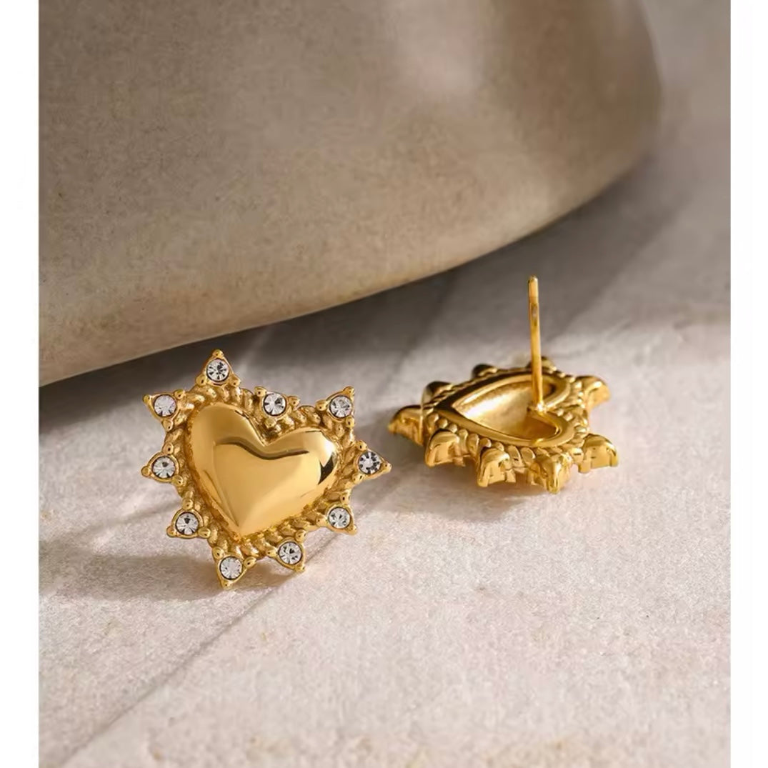 Spike Gold Heart Earrings