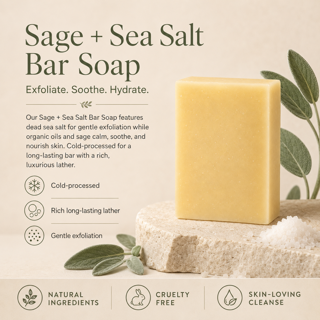Sage + Sea Salt Exfoliating Bar