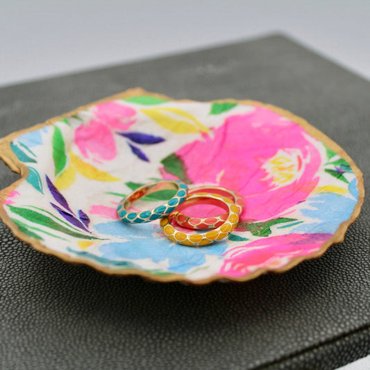 Bright Floral Shell Jewelry and Trinket Dish