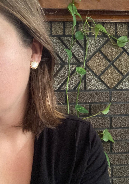 Mother of Pearl Scalloped Stud Earrings