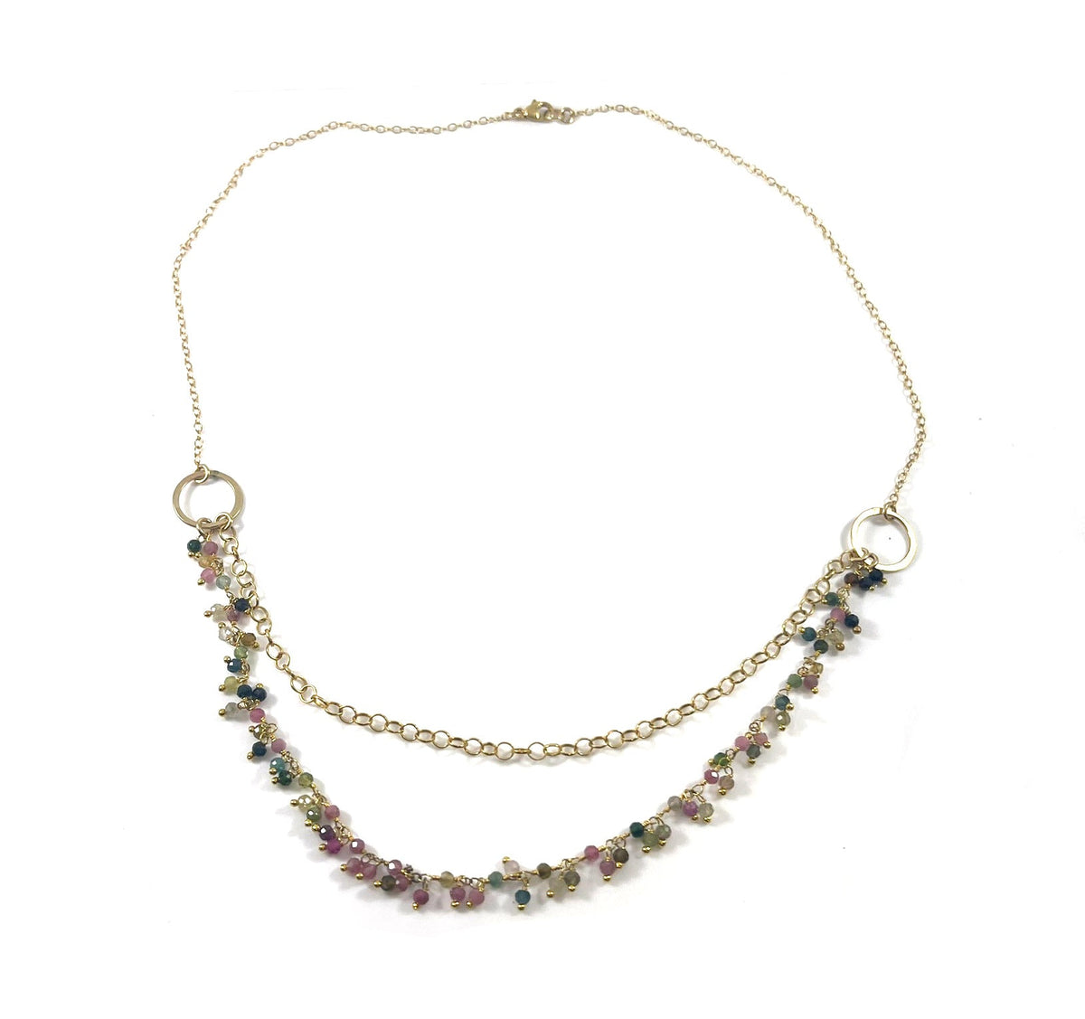 One of a Kind Tourmaline Cluster Necklace โ Dual Layer Gold Filled Statement Necklace โ Handmade in Raleigh