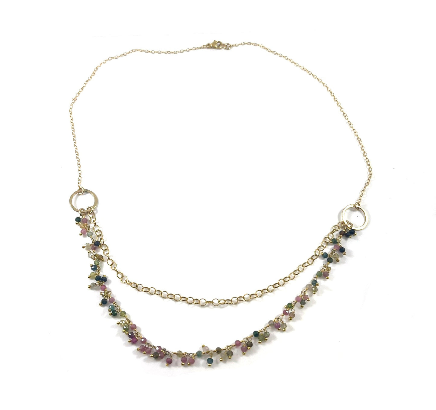 One of a Kind Tourmaline Cluster Necklace โ Dual Layer Gold Filled Statement Necklace โ Handmade in Raleigh