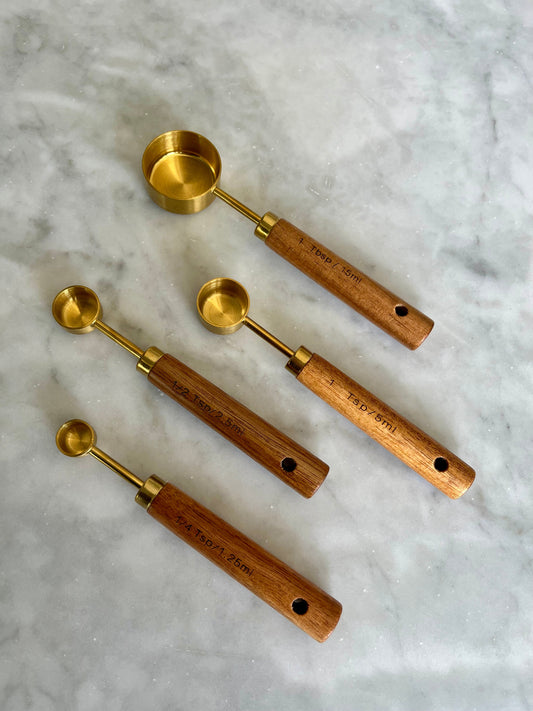 Acacia Wood and Gold Measuring Cups, Set of 8