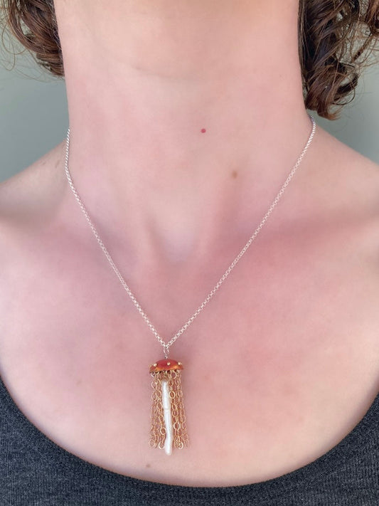 Red Copper Jellyfish Necklace