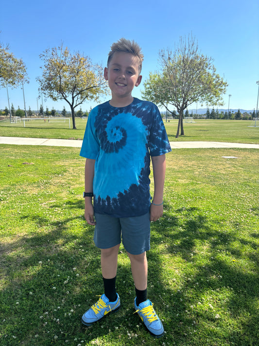 Boys Tie-Dye Soft Organic Cotton Jersey Short Sleeve Crew Tee | Blues Spiral