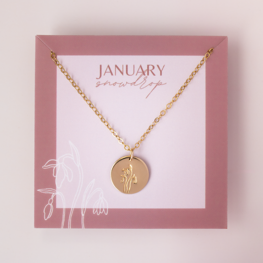 January Birth Flower Necklace • Snowdrop