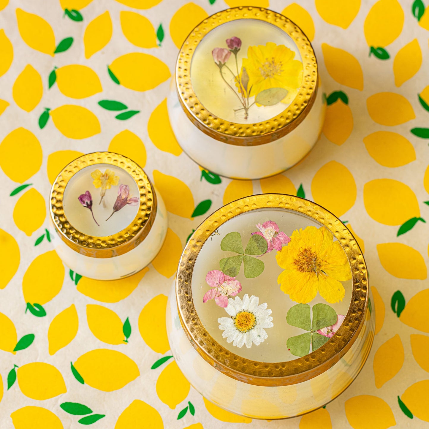 Lemon Blossom Large Pressed Floral Candle