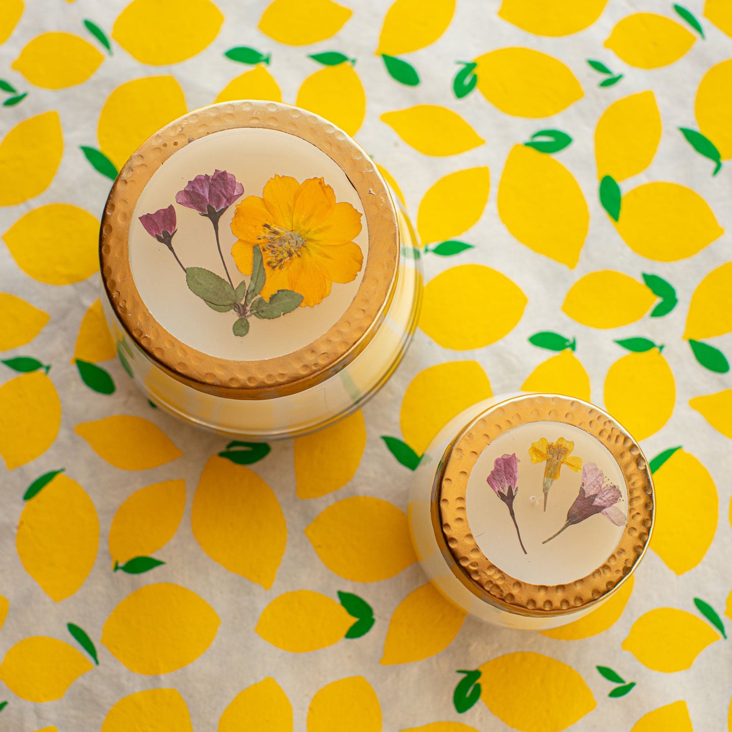Lemon Blossom Medium Pressed Floral Candle