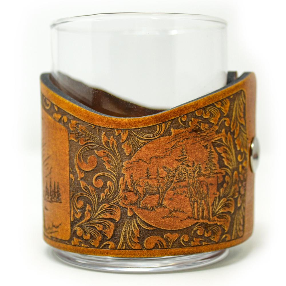 Handcrafted Leather Wrapped Whiskey Glass | Whitetail Deer