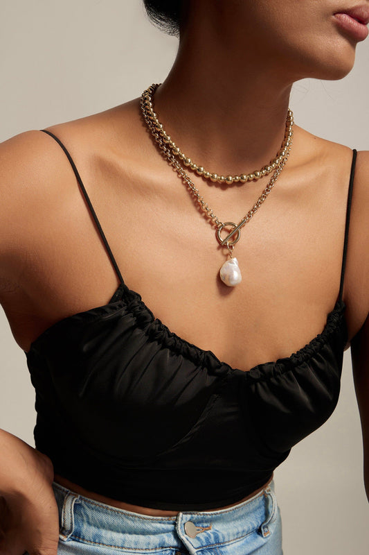 Micro Royal Toggle & Xl Baroque Pearl Pendant Necklace