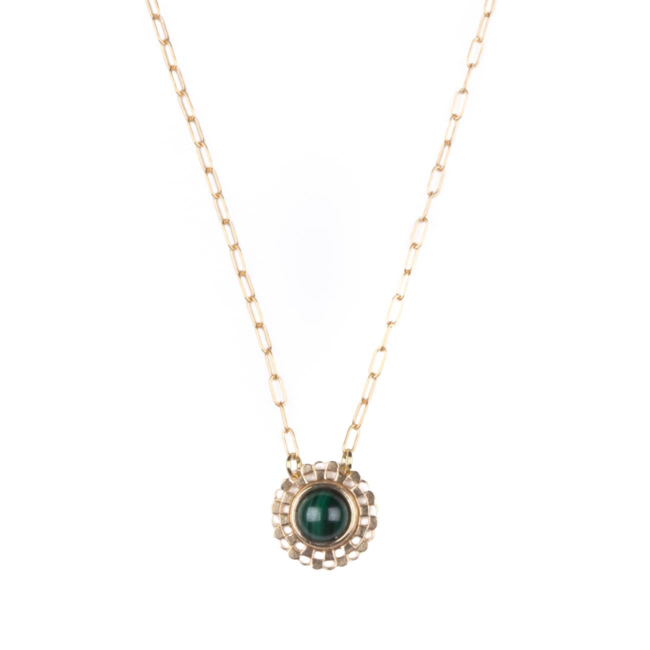 Checkered Circle Necklace in Malachite