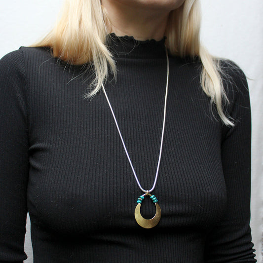 Crescent with Ring and Turquoise Beads Long Necklace