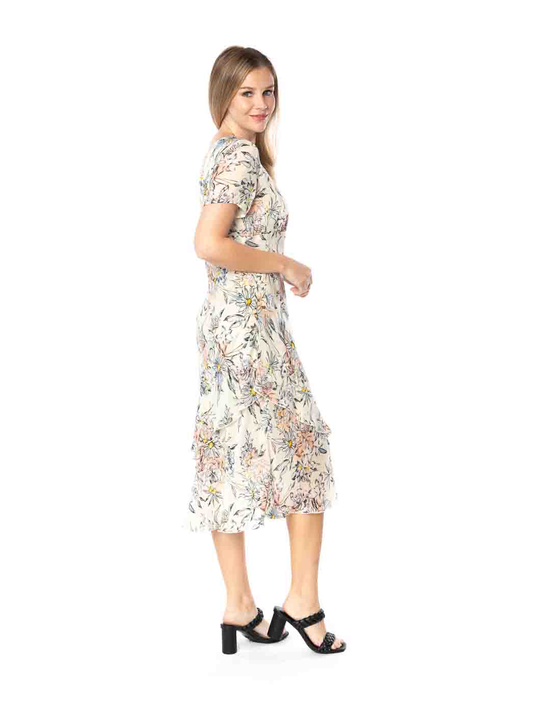 Tianello "CEZANNE" Print "Sueded" CUPRO "Iris" Cap Sleeved Bias Dress