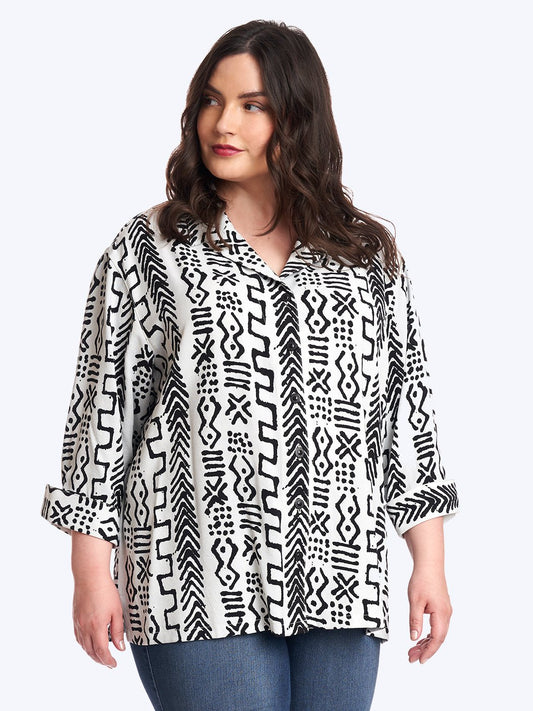 Tianello Plus Mud Print Tencel Aida Blouse