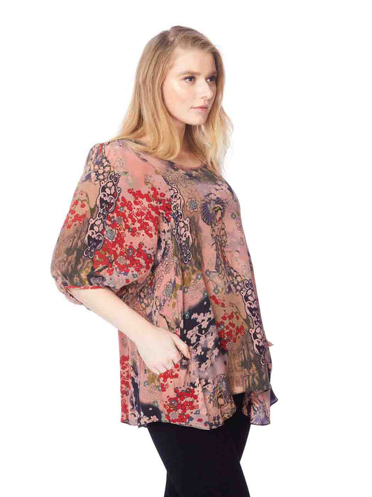 Tianello "Kazuko" Print Washable Silk "Shannon" Blouse