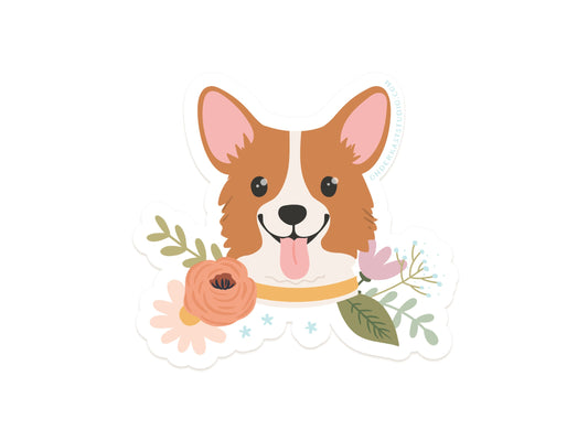 Corgi Floral Sticker
