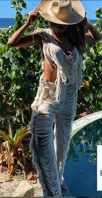 Handmade Frayed Set Pants & Crop "EMMA", Organic Clothing