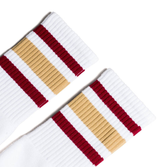 Maroon and Vegas Gold Striped Socks | White