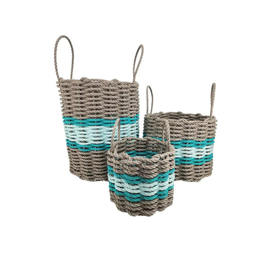 Lobster Rope Basket Tan and Seafoam, Teal Accents