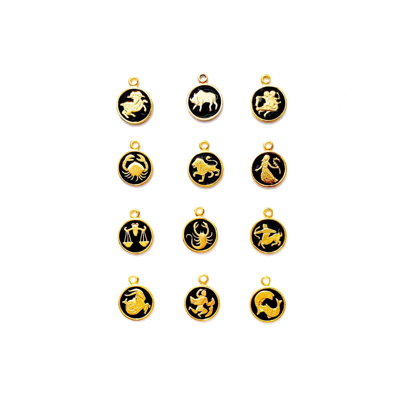 Tiny Zodiac Charm Necklace / Black Enamel