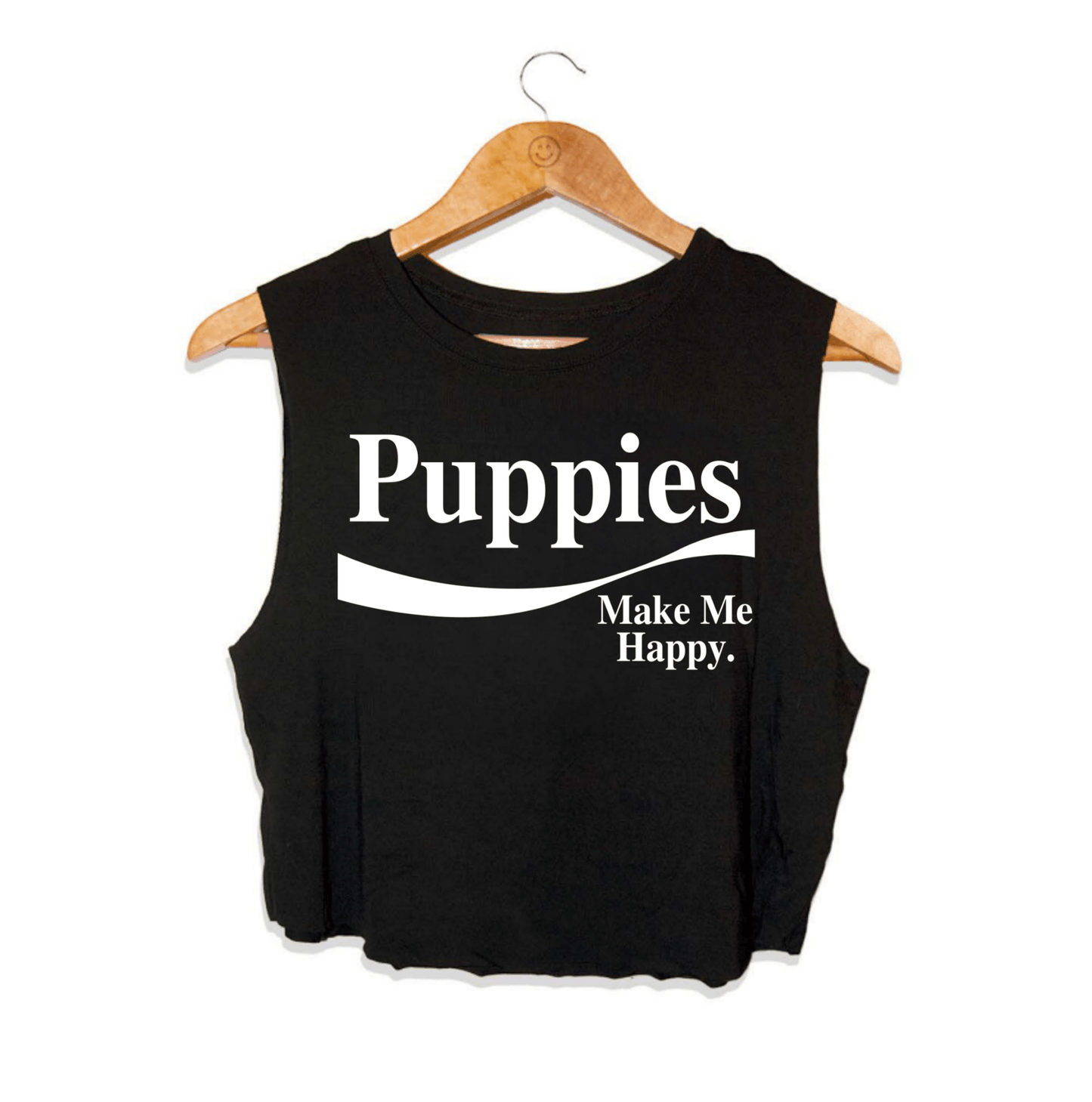 Enjoy Puppies Make Me Happy Crop Tank | Red Font | Gift for Dog Moms | Made in USA