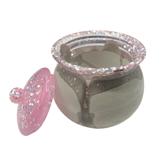 Sparkly Jar With Lid | Gray & Pink | 3.5" x 3.5" x 3" | Color Crete Creation