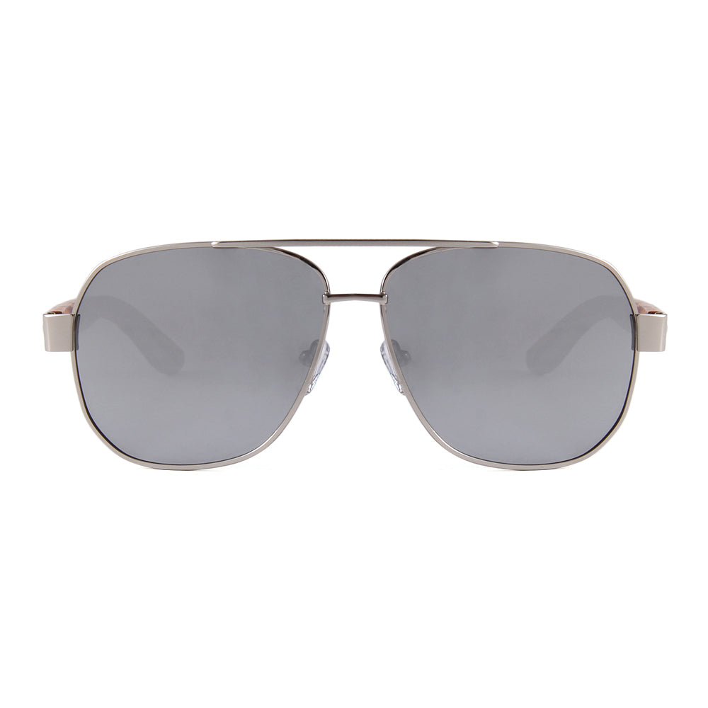 Zebra Wood Silver Framed Square Aviator Sunglasses by WUDN