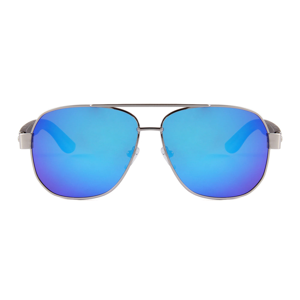Zebra Wood Silver Framed Square Aviator Sunglasses by WUDN