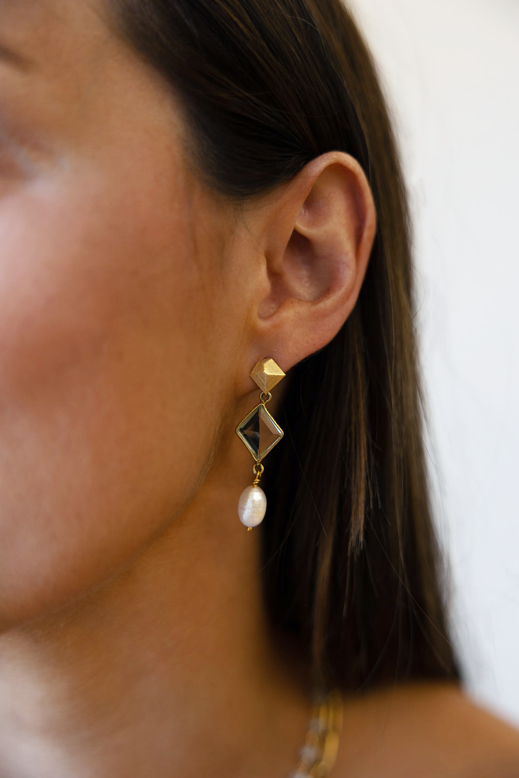 Asymmetrical Quartz and Pearl Earrings