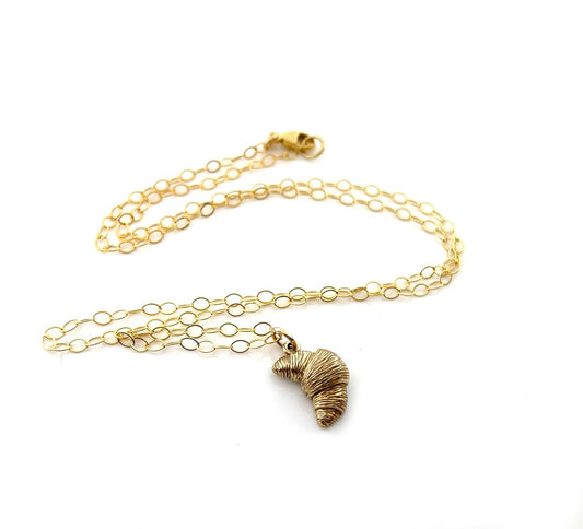 Dainty Croissant Charm Necklace โ 14k Gold Filled | Handmade Foodie Gift