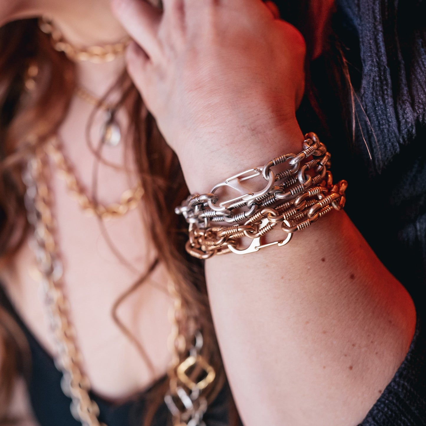 Antique Silver Chunky Double Wrap Bracelet-Choker