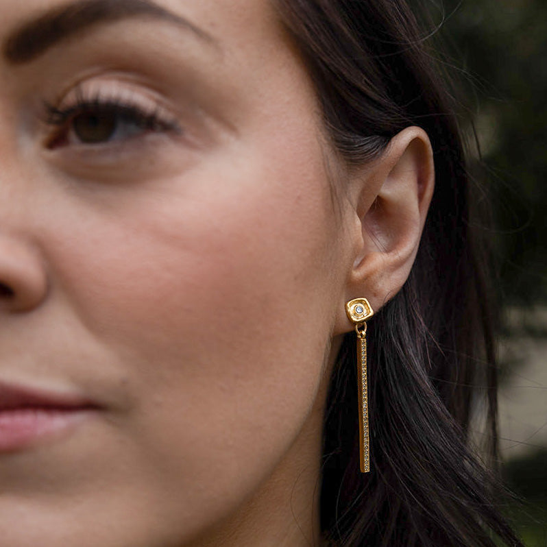 Gold Crystal Bar Earrings