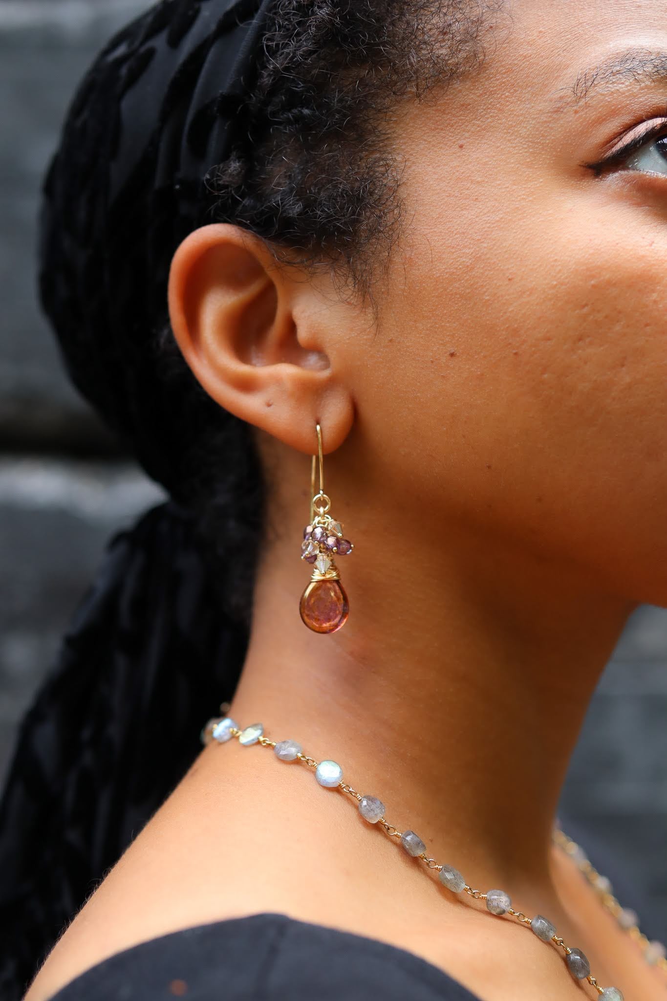 Czech Glass and Swarovski Crystal Cluster Wire Wrapped Earrings